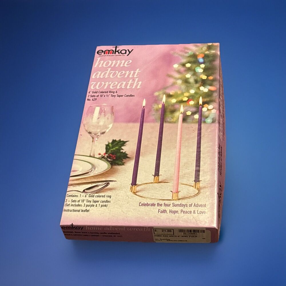 New In Box Vintage Advent Wreath Candlestick Holder Brass Centerpiece Emkay 6 In